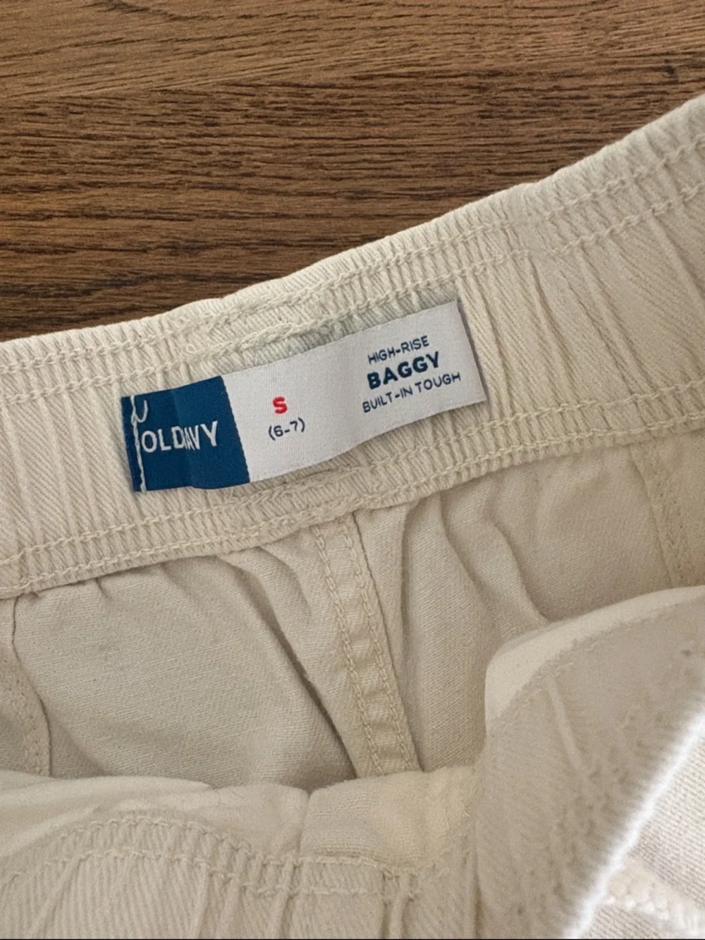 Old Navy Khaki Cream High-Rise Baggy Pants 6-7Y 100% cotton natural fibers